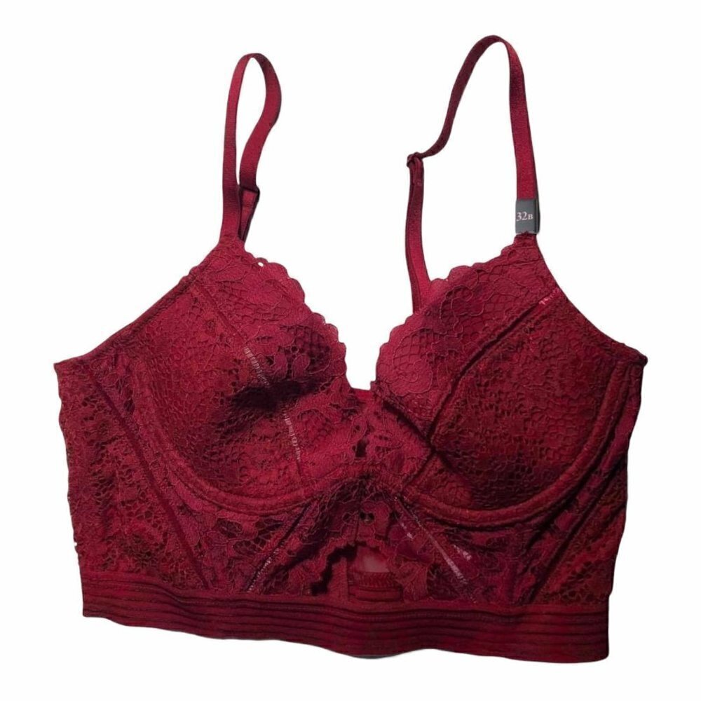 #3407-8 Victoria's Secret 32B Very Sexy Long Lined Plunge Bra Red NWT